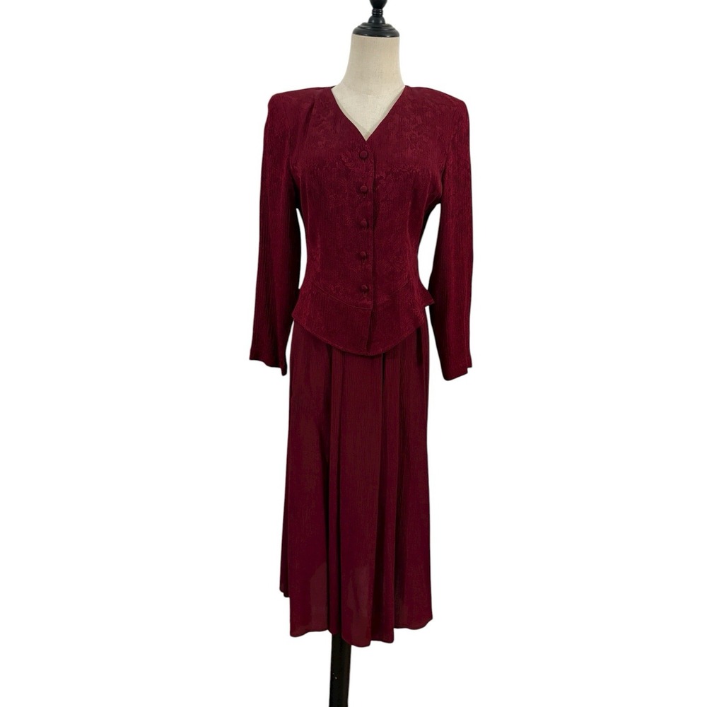 Vtg 90s Top & Skirt Set Burgundy Floral Jacquard Witchy‎ Practical Magic Sz 4p